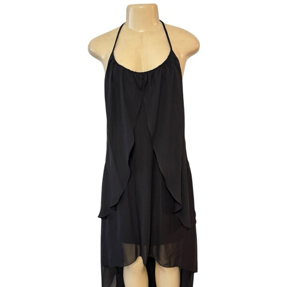 Adrianna Papell "Hailey" Black Halter‎ Evening Gown Asymmetrical Hi Lo Layered 8 - Picture 4 of 14